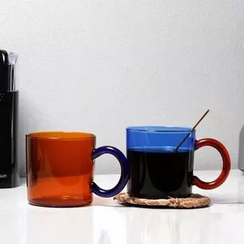Красочная утолщенная стеклянная чашка с термостойкой ручкой