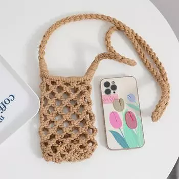 Красочная вязаная из хлопковой нити сумка кроссбоди из соломы ручной работы - Ажурная вязаная маленькая сумка для мобильного телефона и сумочка для женщин