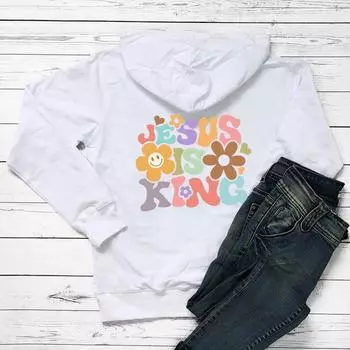 Красочная женская толстовка с капюшоном «Иисус — король», модная христианская эстетичная толстовка с карманом Tumblr, модный повседневный джемпер S чёрный