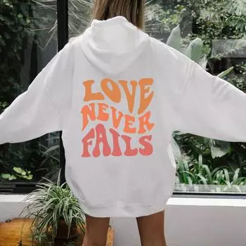 Красочная женская толстовка с капюшоном LOVE NEVER FAILS, модная эстетичная толстовка с карманом Tumblr, модный повседневный джемпер S белый