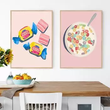 Красочная жевательная резинка, конфеты, кухня, фрукты, круг, зерно, холст, картина, плакат 21cm30cm NoFrame