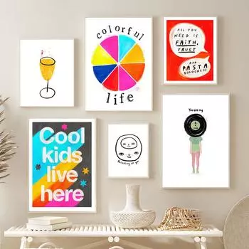Красочная жизнь Художественная печать Линия шампанского Абстракция Холст Плакат Крутая детская цитата Настенная живопись Картины Детская комната Домашний декор 21x30cm No Framed
