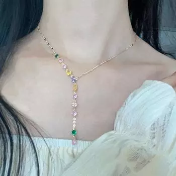 Красочное циркониевое Y-образное ожерелье. Супер бессмертная и тонкая цепочка с радужным воротником. Элегантная и элегантная длинная стильная универсальная шейная цепочка с кисточкой. 39CM