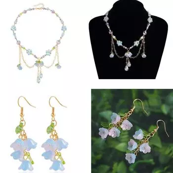 Красочное цветочное ожерелье/серьги с крючком для ушей, привлекающее внимание, с красивым цветочным кулоном для вечеринки 2