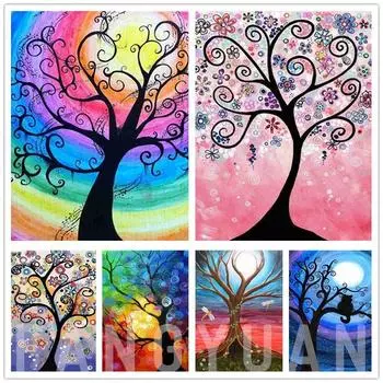 Красочное дерево Diy алмазная живопись 5D полная круглая дрель любовный пейзаж Алмазная вышивка мозаика украшение дома настенный художественный постер Full Round 20x30CM