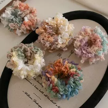 Красочное кольцо для волос в стиле масляной живописи ~ Милое кремовое кольцо для полотенца, нежная шерстяная веревка для волос, аксессуары для волос на осень и зиму