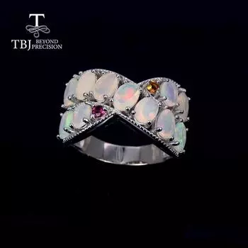 Красочное кольцо с натуральным опалом и турмалином из стерлингового серебра 925 пробы, ювелирные изделия для женщин, подарок us size 7# белый