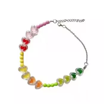 Красочное круглое ожерелье-чокер с цветным сердечком из бисера, регулируемая цепочка на ключицы для женщин и девочек, милые украшения ручной работы