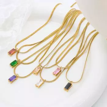 Красочное квадратное ожерелье с подвеской из циркона, цепочка на ключицу из нержавеющей стали, женское изысканное ожерелье белый