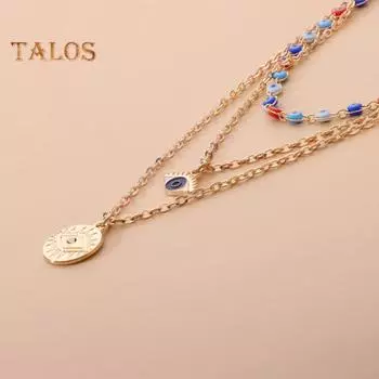 Красочное многослойное ожерелье с подвеской от сглаза, многослойное колье с голубыми глазами, ожерелья с подвеской от сглаза для женщин и девочек, ювелирные изделия для дружбы, удачи серебряный