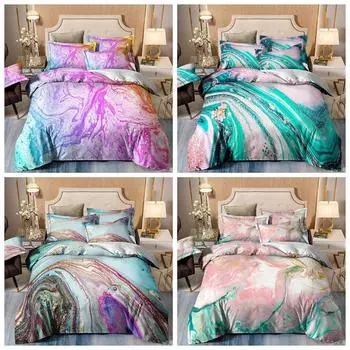 Красочное мраморное одеяло с цветочным принтом Doona, комплект пододеяльников, мягкая кровать, наволочки любого размера Single 135x200cm