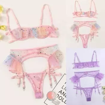 Красочное нижнее белье с подвязками и вышивкой в виде звезды и луны M