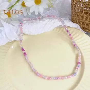 Красочное ожерелье из бисера, колье в стиле бохо, элегантное пляжное ожерелье ручной работы, устойчивые к выцветанию ювелирные изделия, летний аксессуар для женщин разноцветный