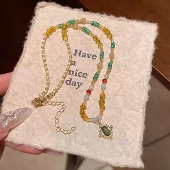 Красочное ожерелье из бисера: Ретро этнический стиль, универсальная роскошная ключичная цепочка X1520 золотой