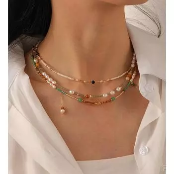 Красочное ожерелье из бисера, женское универсальное модное индивидуальное ожерелье из пресноводного жемчуга