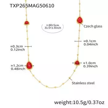 Красочное ожерелье из нержавеющей стали в форме капли для женщин, роскошное чешское стекло, позолоченный браслет-манжета, открытый браслет-шарм, циркон красный