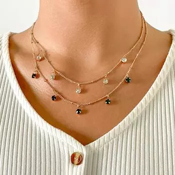 Красочное ожерелье с двойным кругом из циркона, женское простое ожерелье для женщин, свадебные украшения