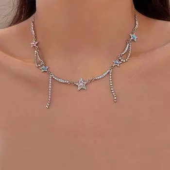 Красочное ожерелье с кисточками в виде пятиконечной звезды, усыпанное звездой, цепочка на ключицы, подарки для женщин и девочек на праздничные вечеринки