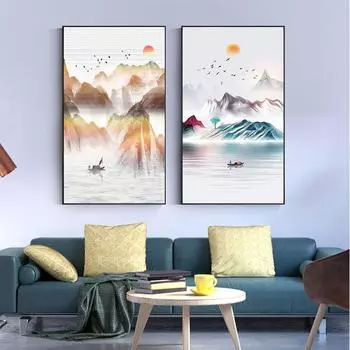 Красочное пространство, Художественная концепция, Пейзажная живопись, Закат и лодочник, Пейзажная картина, Холст для украшения стен 20cm40cm NoFrame