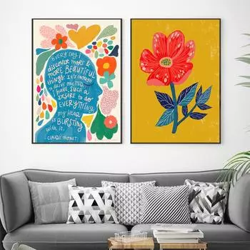 Красочное вдохновляющее настенное искусство, холст, живопись, яркая цветочная иллюстрация, принт, постер, подарок, креативные картины для дома, офиса 21*30cm