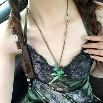 Красочное винтажное ожерелье Зеленое ожерелье-цепочка Новый чокер для женщин Butterfly