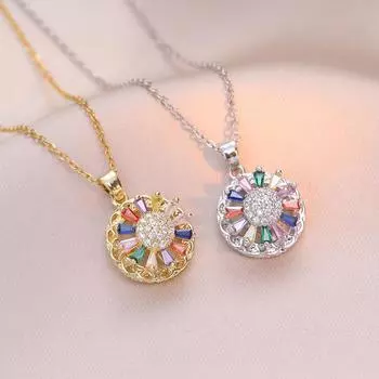 Красочное вращающееся круглое ожерелье с цирконием для женщин, новинка 2024 года, цепочка из нержавеющей стали, ювелирные изделия, аксессуары для вечеринок 45cm