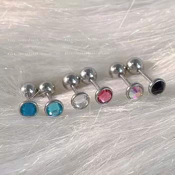 Красочные 4 мм круглые серьги-гвоздики из титановой стали с бриллиантами для женщин