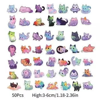 Красочные 50 шт. Наклейки-граффити «Звездный кот», Декорация для гитары, блокнота, чемодана 50pcs