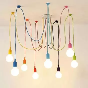 Красочные 6/8/10 лампочек Люстра с ретро-лампой Эдисона Лофт Подвесной светильник Паук Ресторан Склад Декоративное освещение No Bulb