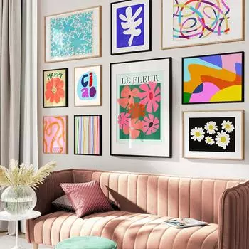 Красочные абстрактные цветочные плакаты и принты с синими полевыми цветами, настенное искусство, картины на холсте, настенные картины для декора гостиной 21x30cm No Framed фиолетовый
