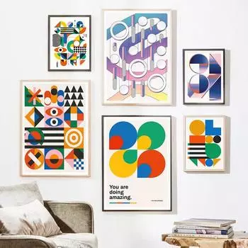 Красочные абстрактные геометрические цветные блоки Минималистское искусство Холст Картина Скандинавские постеры и принты Настенные картины Декор гостиной 21x30cm No Framed