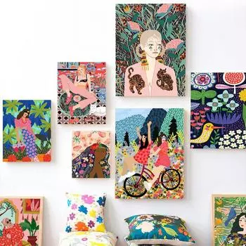 Красочные абстрактные модные марокканские девушки, настенная живопись на холсте, плакаты на скандинавскую тему и принты, настенные панно для декора гостиной 21cm30cm NoFrame
