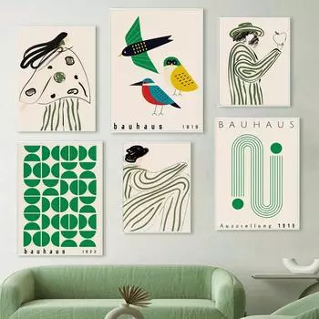 Красочные абстрактные полосы в стиле Баухаус, женщина, холст, картина, постер, современный минималистский настенный рисунок, принты, фотографии, декор гостиной 21x30cm No Framed