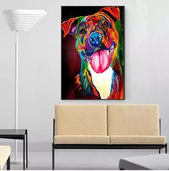 Красочные абстрактные собаки с животным принтом, холст, живопись, постеры и принты с животными, настенные панно для украшения комнаты, без рамки 21*30cm