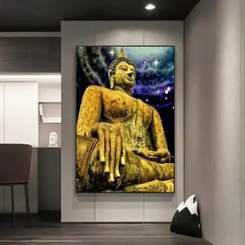 Красочные абстрактные статуи Будды Картина на холсте Золотой Лорд Плакаты и принты Буддийские художественные картины Домашнее настенное художественное украшение без рамки 21*30cm
