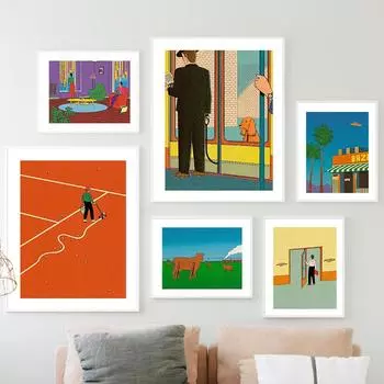Красочные абстрактные винтажные иллюстрации, настенная живопись на холсте, плакаты на скандинавскую тему и принты, настенные панно для декора гостиной 21cm30cm NoFrame