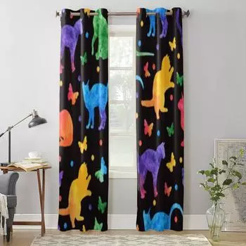 Красочные акварельные милые кошки и бабочки, оконные шторы для гостиной, кухни, современные шторы, домашний декор, жалюзи, шторы 135W x 60H(cm) x1