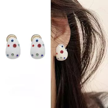 Красочные эмалированные серьги-капли со стразами, милые зажимы для ушей в виде противомоскитной катушки без отверстий для ушей