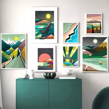 Красочные аниме пейзаж иллюстрации солнце стены искусства холст картины плакаты на скандинавскую тему и принты настенные панно декор для детской комнаты 21cm30cm NoFrame