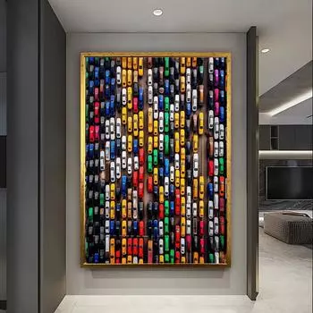 Красочные автомобили, ожидающие в пробке, настенная живопись на холсте, сюрреализм, постеры и принты, картины современного искусства для декора домашней комнаты 21X30 cm No Frame