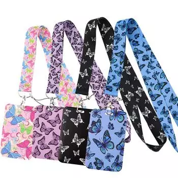 Красочные бабочки брелок дверь автомобиля студенческий билет держатель студенческая кредитная карта проездной на автобус автомобильный шнур модные офисные принадлежности чёрный