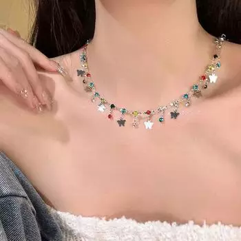Красочные бабочки Цирконий Ожерелье Сладкие конфеты персик Любовь Сердце Капля воды Геометрические цепи колье Ожерелья для женщин Свадьба P