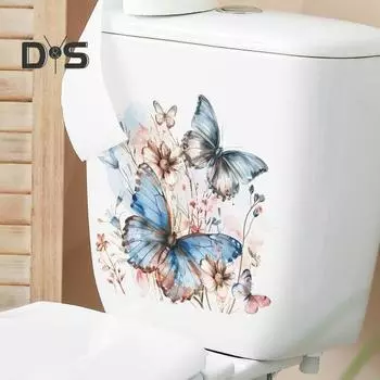 Красочные бабочки цветок наклейка на унитаз Съемная самоклеящаяся водонепроницаемая ПВХ гостиная настенная живопись цветочная ванная комната украшение крышки унитаза белый