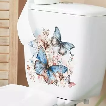 Красочные бабочки цветок наклейка на унитаз Съемная самоклеящаяся водонепроницаемая ПВХ гостиная настенная живопись цветочная ванная комната украшение крышки унитаза белый