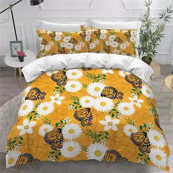 Красочные бабочки и цветочные пододеяльники комплект постельного белья с изображением бабочек размера «king size» для детей девочек пододеяльник наволочки EU single(135x200cm)