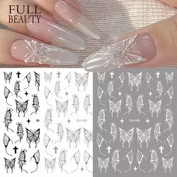 Красочные бабочки, лазерные наклейки для ногтей, сердце, звезда, дизайн, клейкий слайдер, наклейки для дизайна ногтей, маникюрные украшения
