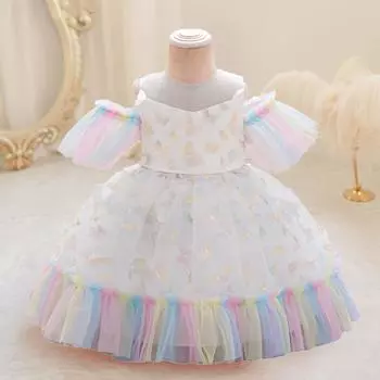 Красочные бабочки платье для вечеринки для маленьких девочек кружево 1-й день рождения принцесса выпускной детское платье свадебное платье подружки невесты вечернее бальное платье 6-9M жёлтый