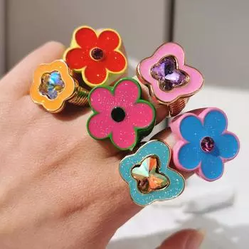 Красочные блестящие эмалевые цветочные кольца Y2K модные цветочные большие массивные коктейльные кольца для женщин и девочек ювелирные изделия для вечеринок Ins Trendy New
