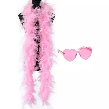 Красочные боа из перьев 1,8 м боа из перьев для женщин для танцев, свадебной вечеринки, Хэллоуина, с солнцезащитными очками в форме сердца розовый