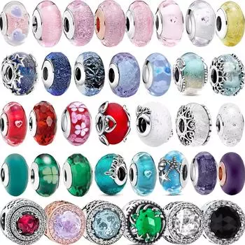 Красочные бусины из муранского стекла, волнистые стеклянные бусины, подвески, подходят для брендового браслета, женские ювелирные изделия из стерлингового серебра 925 пробы